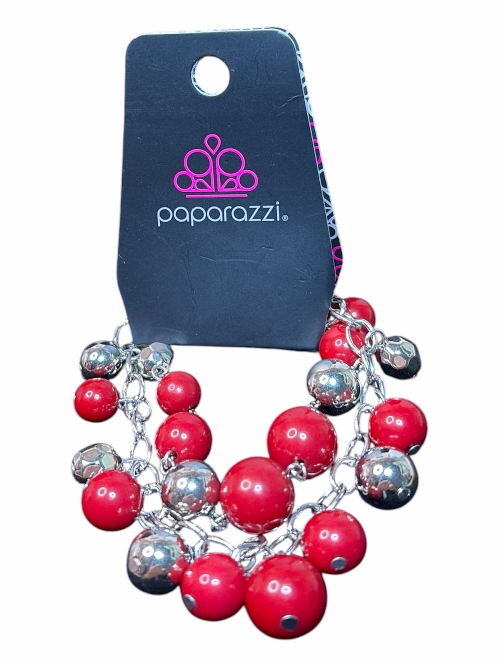 150 Paparazzi Red and Silver Beaded Bracelet
